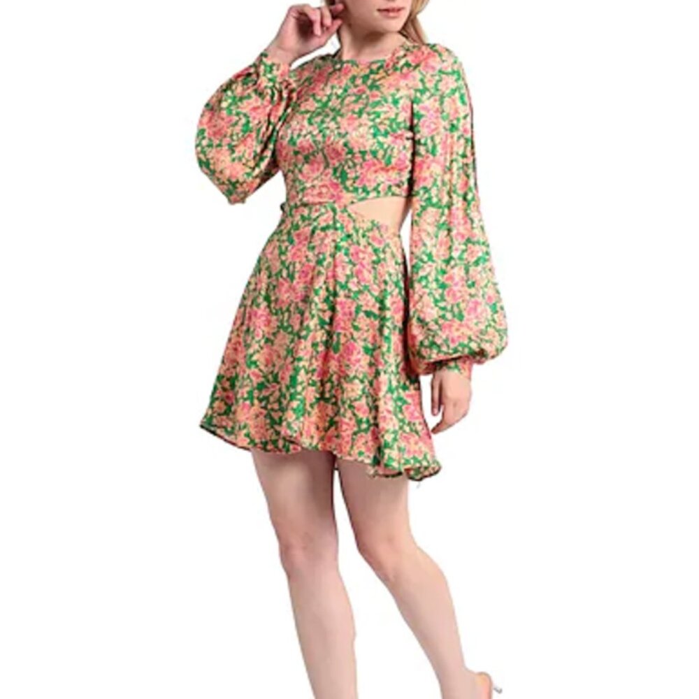 TopShop Cut Out Long Sleeve floral mini dress